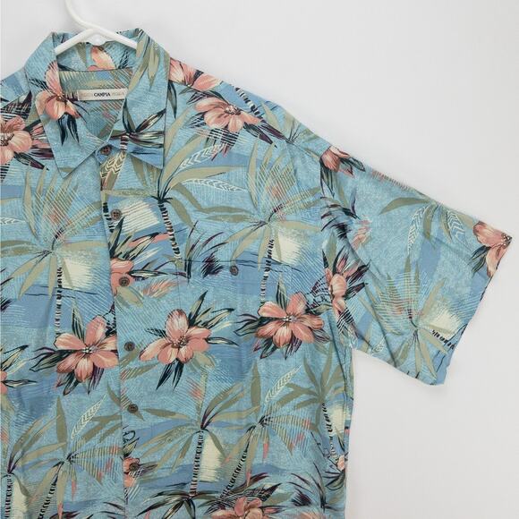 Vintage Campia Moda Hawaiian Shirt Men’s L Hibiscus Blue Aloha Travel Casual - Picture 4 of 10
